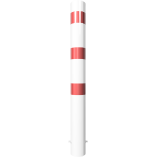 Barrier bollard | Steel tube  152 x 3.2 mm | stationary | for setting in concrete | hot-dip galvanized and white coatedwith three red reflecting stripes | total length: 1500 mm | with steel cap for bolting